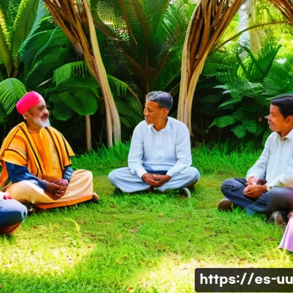 회복적 정의와 종교적 가치의 상관관계 - A serene community circle in a rural Latin American village during a restorative justice ritual, fea...